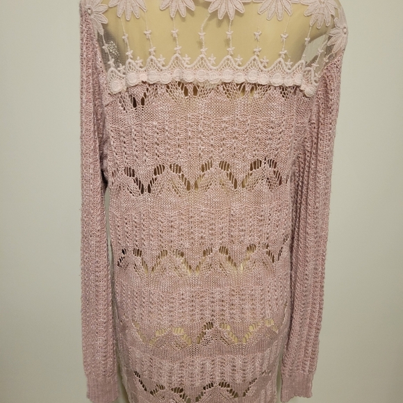LOVE CRAZY Pink Knit Lace Sweater XL  Winter Oversized - Picture 5 of 5
